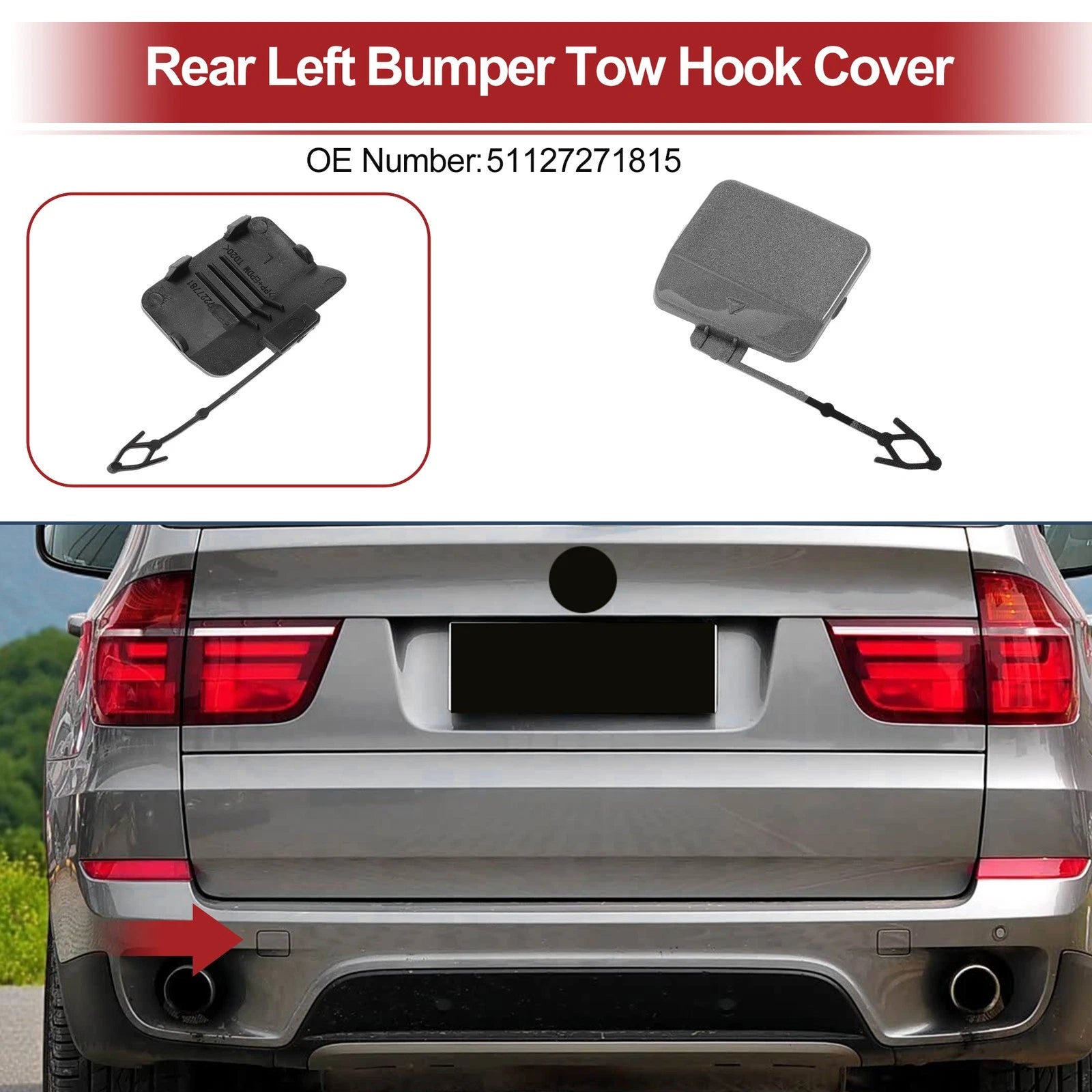Tow Hook Cover Cap for BMW X5 E70 (2011–2013) No. 51127271815 Gray