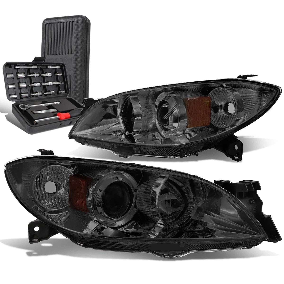Smoked/Amber Signal Projector Headlights for Mazda 3 Sedan (2004–2009)