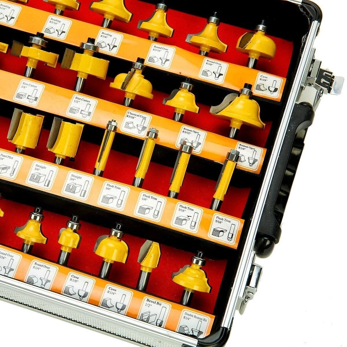 100PCS Router Bit Set for Woodworking (1/4" Shank, Tungsten Carbide)