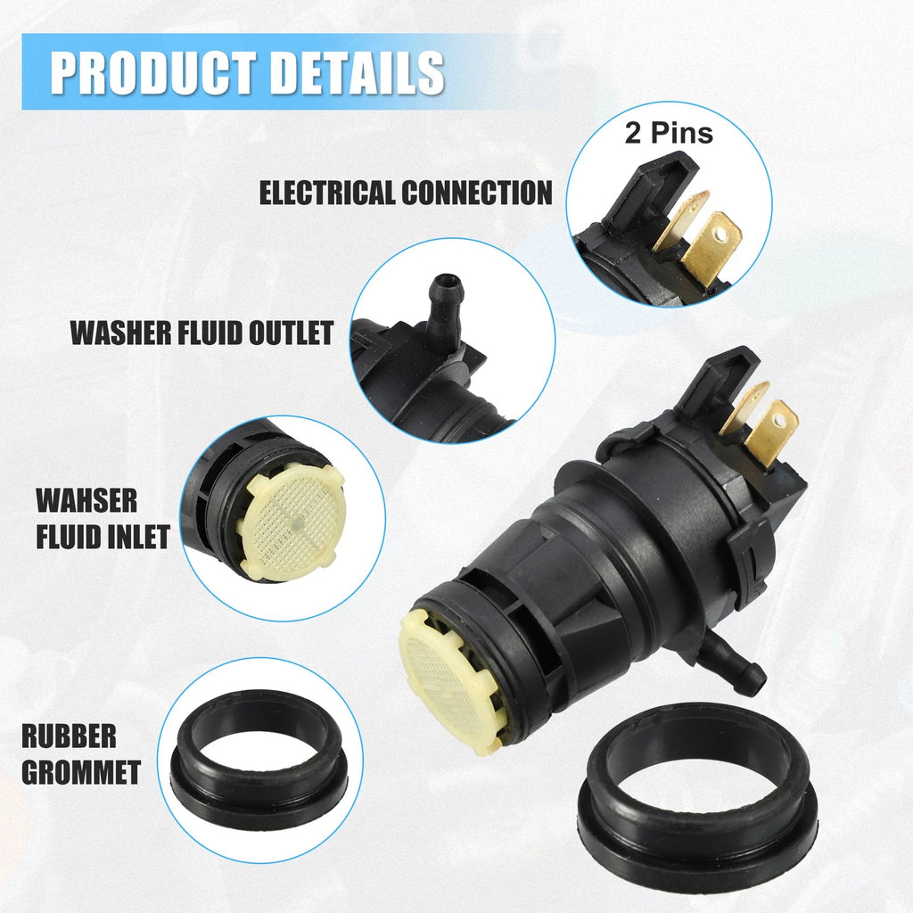 Windshield Washer Motor Pump with Grommet for Honda Civic (Pack of 1)