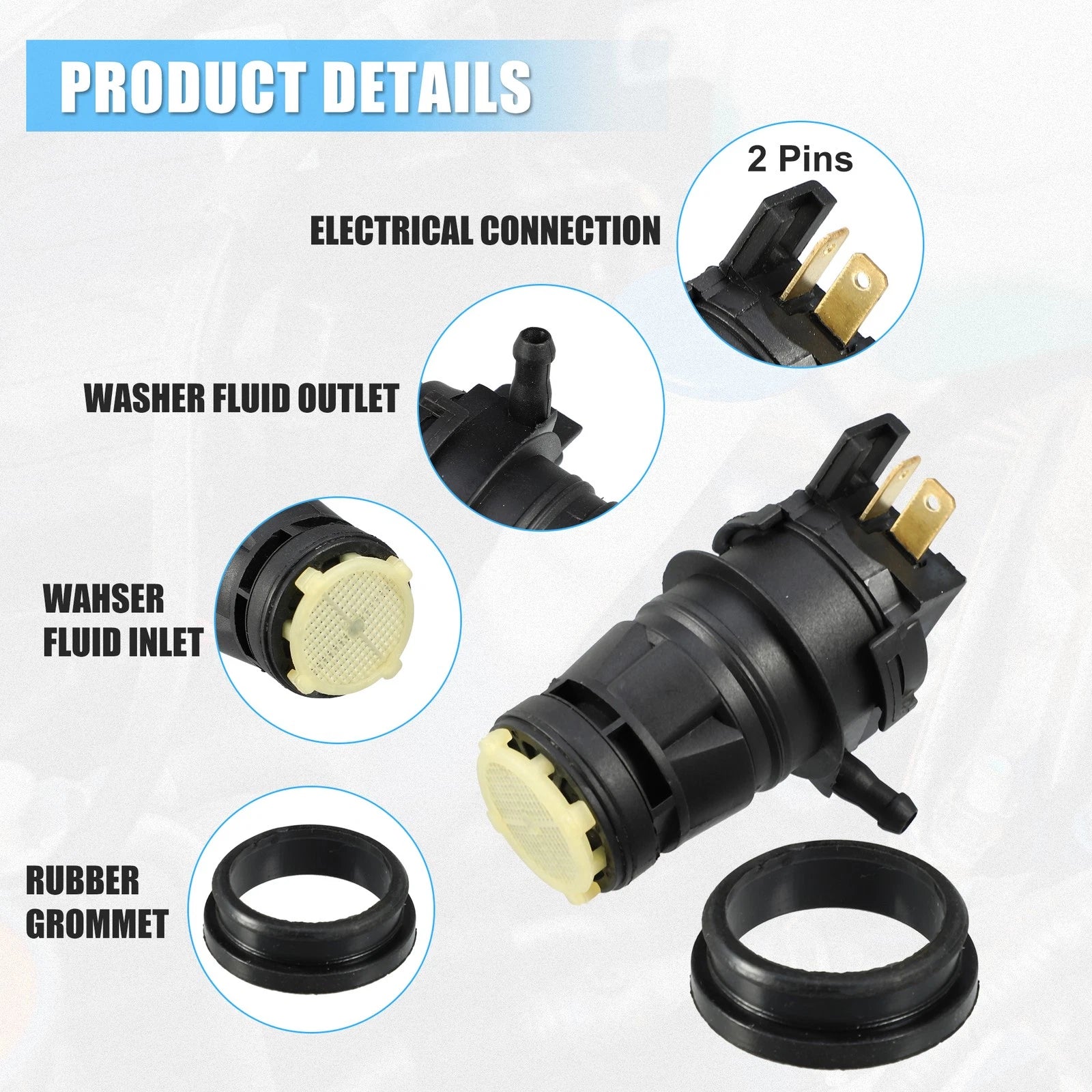 Windshield Washer Motor Pump with Grommet for Honda Civic (Pack of 1)