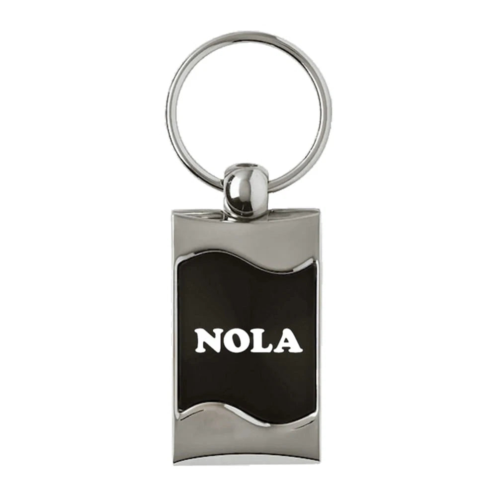 NOLA on Black Rectangular Wave Keychain KC3075.NOLA.BLK AU-Gold