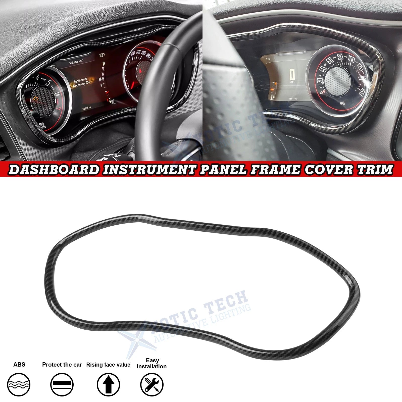 Carbon Fiber Dashboard Instrument Frame Cover for Dodge Challenger (2015–2025)