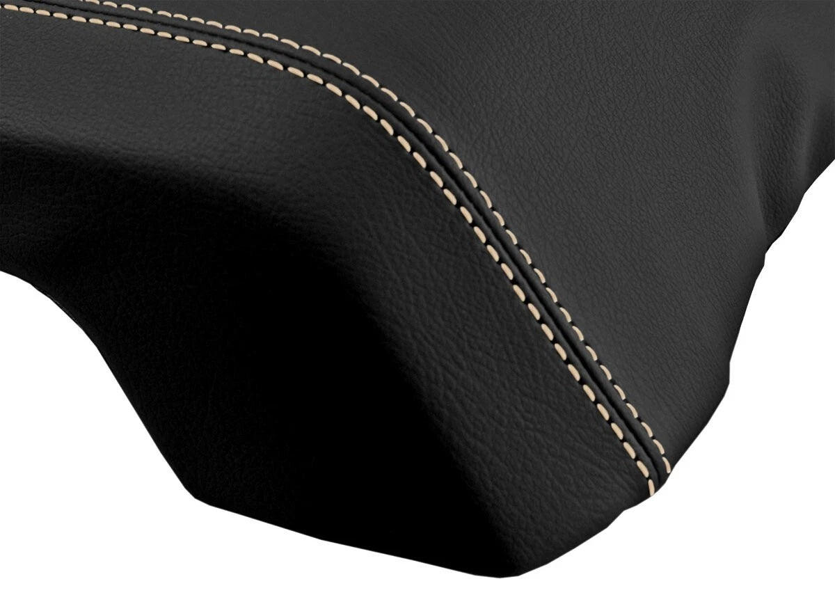 Leather Console Lid Armrest Cover for Ford F150 Raptor (2015–2020) Beige Stitch