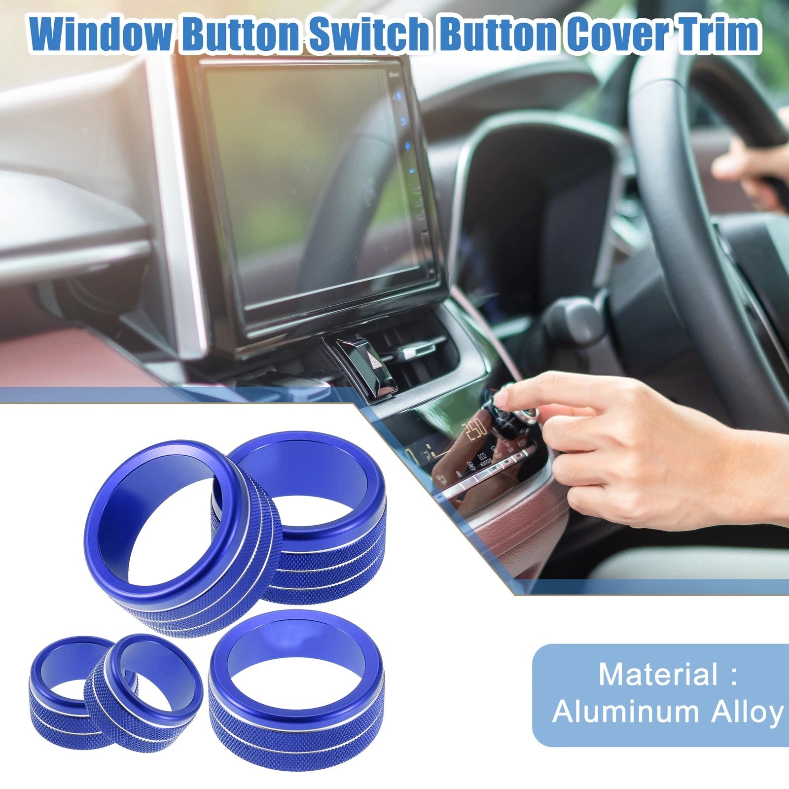 Set of 5 AC Volume 4WD Switch Knob Covers for Toyota Tundra (2014–2021) Blue