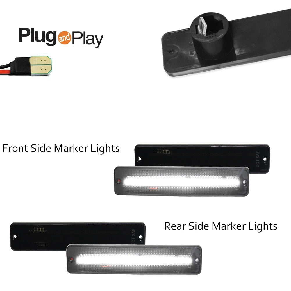 Set of 4 Smoked Black Lens LED Front & Rear Side Marker Lights for Jeep J Series