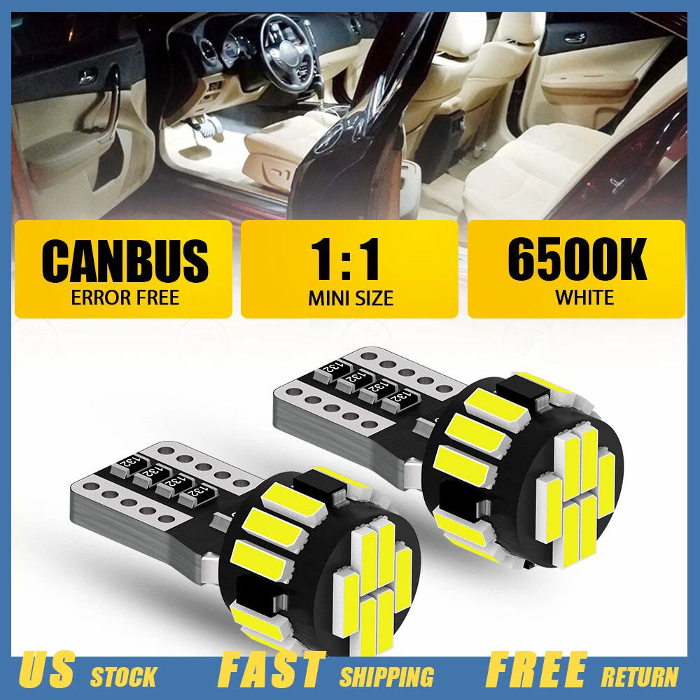Pair LED T10 Bulbs for Dome License Side Marker Light (Universal)