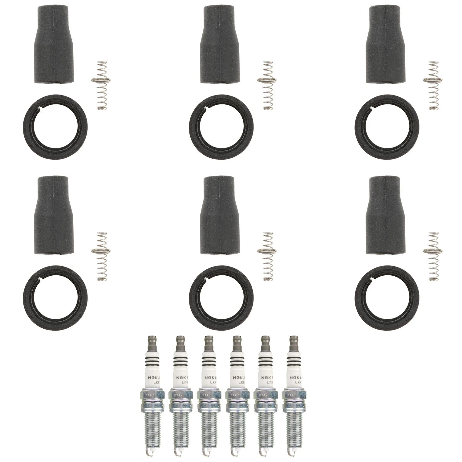 Set of 6 NGK Ruthenium HX Spark Plugs & Coil Boots for Kia Sedona Sorento (2011–2020)