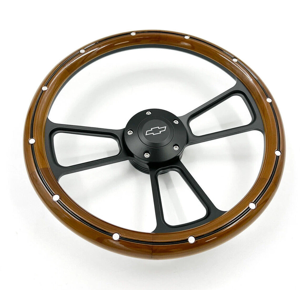Steering Wheel Cover Replacement 14 Inch Black Wood Trim for Universal (—)