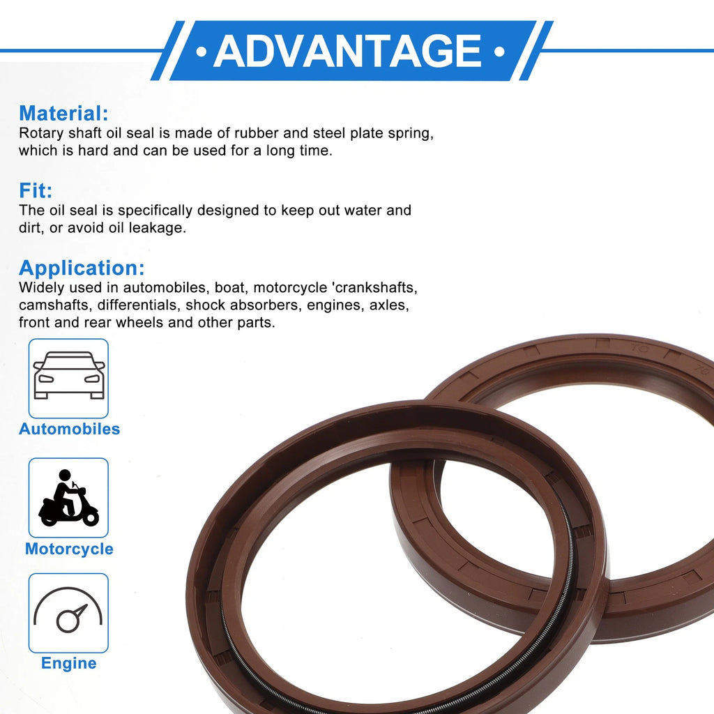 2X Oil Seal Rotary Shaft Seal for Various Models (70x90x10mm) FKM Rubber