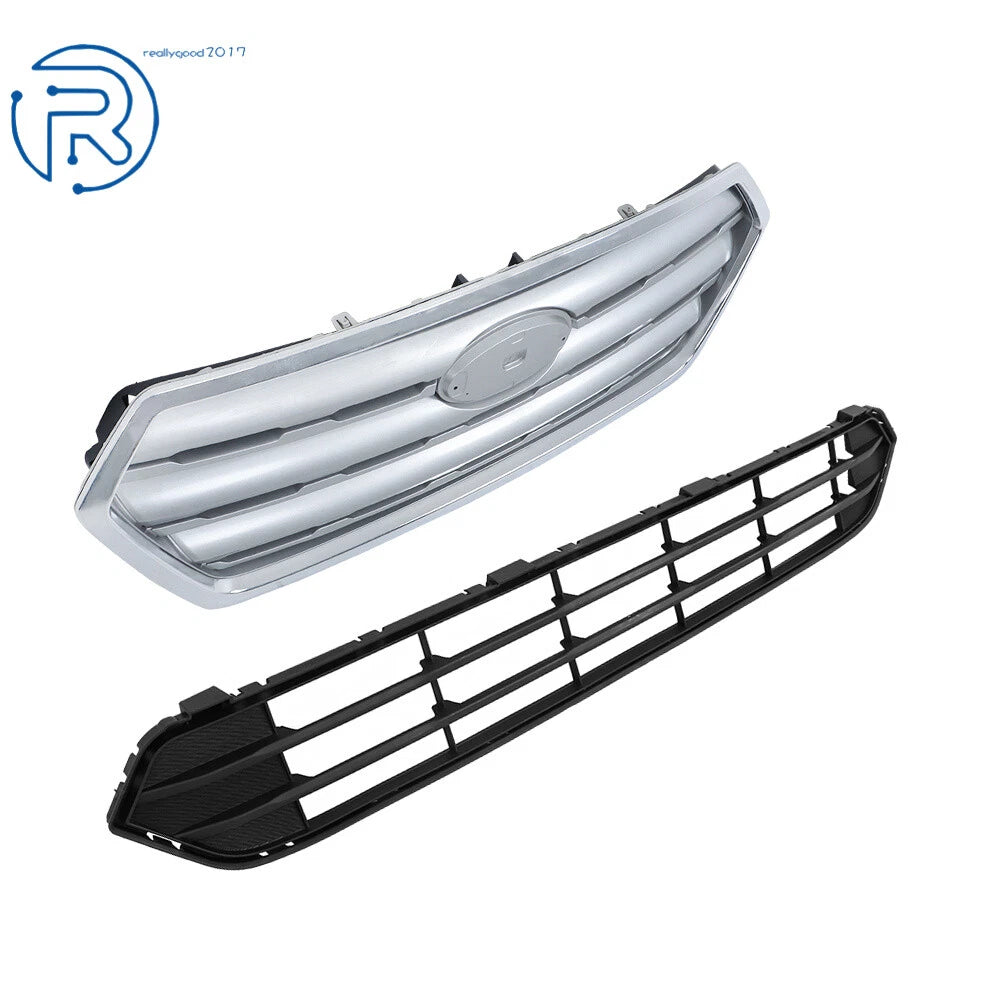 Set of 2 Upper and Lower Front Bumper Grilles for Subaru Outback (2015-2017)