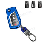 Blue TPU Folding Key Fob Holder Case with Keychain for Toyota Corolla 2014–2018