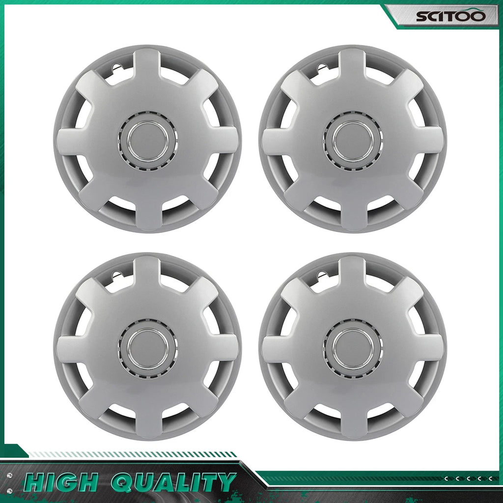 Set of 4 Silver Snap On Full Hub Caps for R14 Tire & Rim (Fits 14")