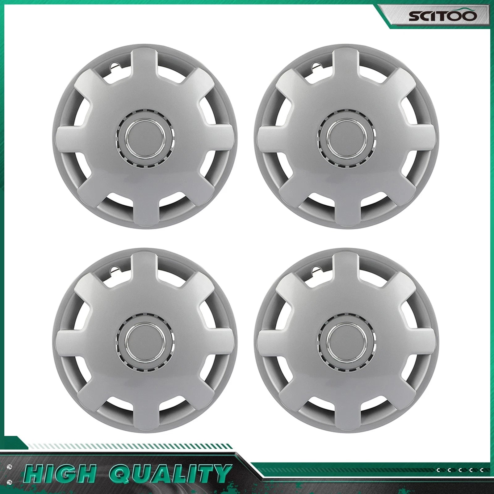 Set of 4 Silver Snap On Full Hub Caps for R14 Tire & Rim (Fits 14")
