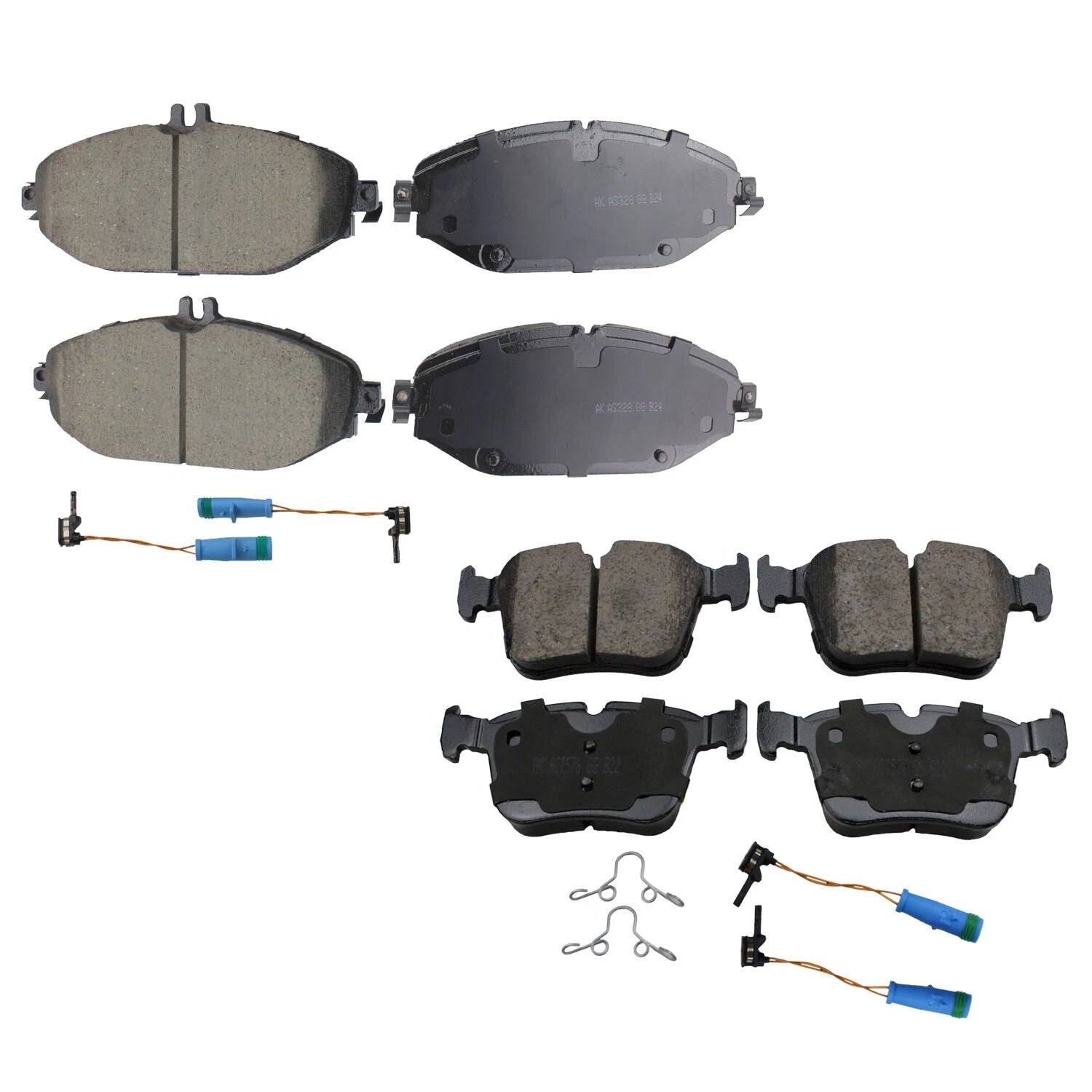 Set of 4 Akebono Euro Ceramic Brake Pads & Wear Sensors for Benz W205 C300 (2015–2021)