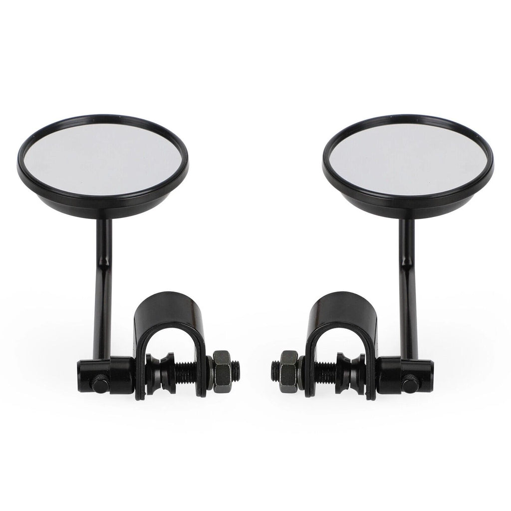 Clamp On 3" Round Black Mirrors for Cafe Racer Chopper Bobber