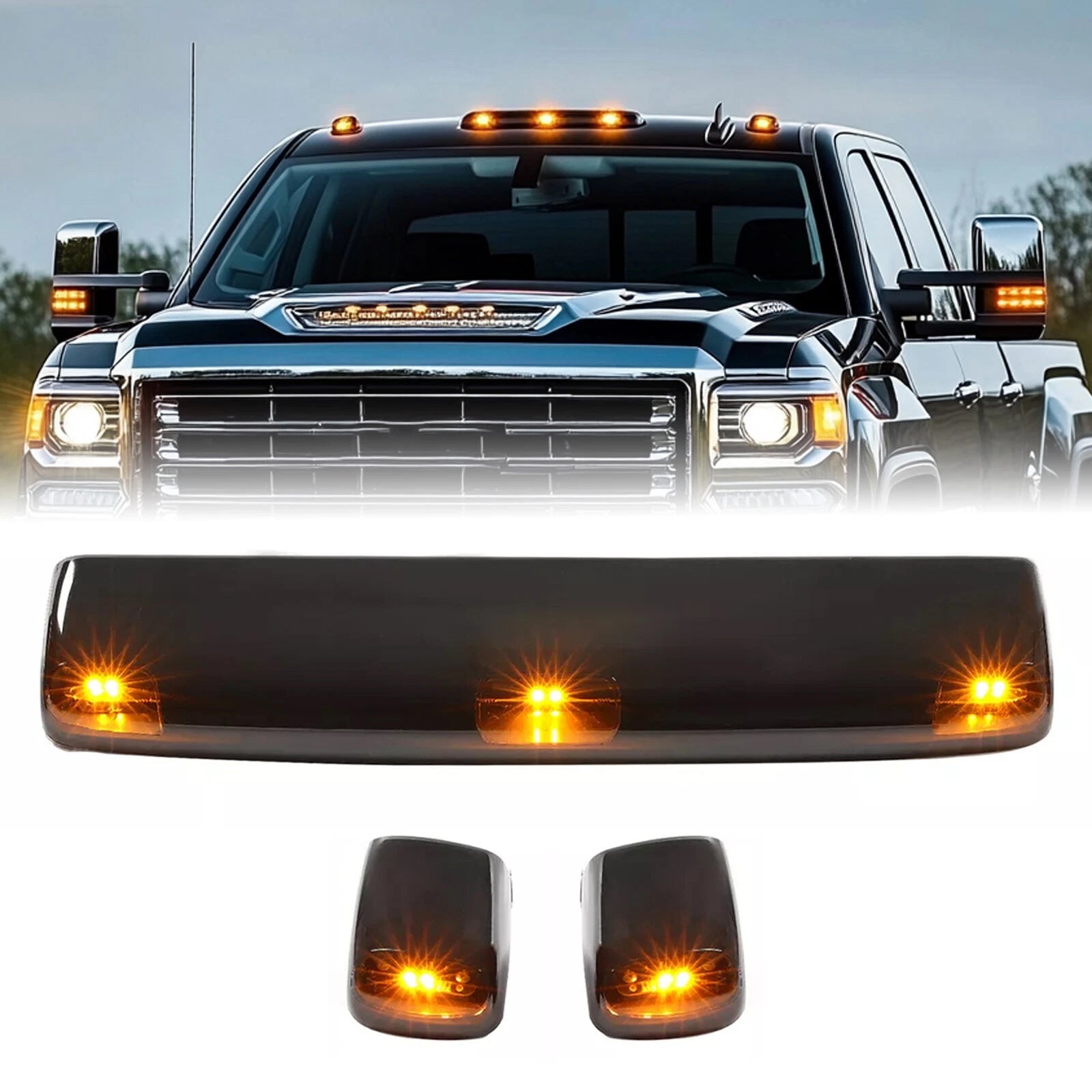 Set of 4 Amber Cab Roof Marker LED Lights for Chevy Silverado GMC 2500HD 3500HD (2015–2019)