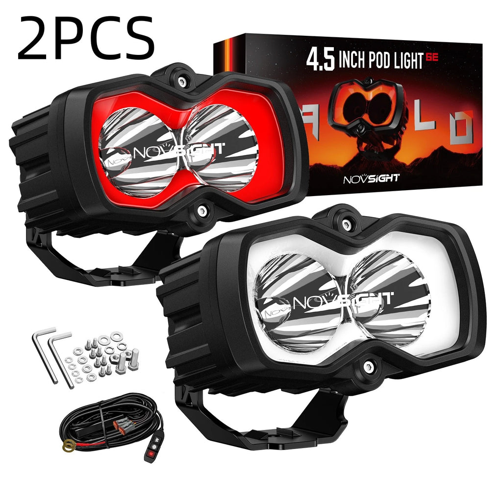 2X NOVSIGHT HALO 4.5'' LED Work Light Bar Spot Pod for Offroad Vehicles