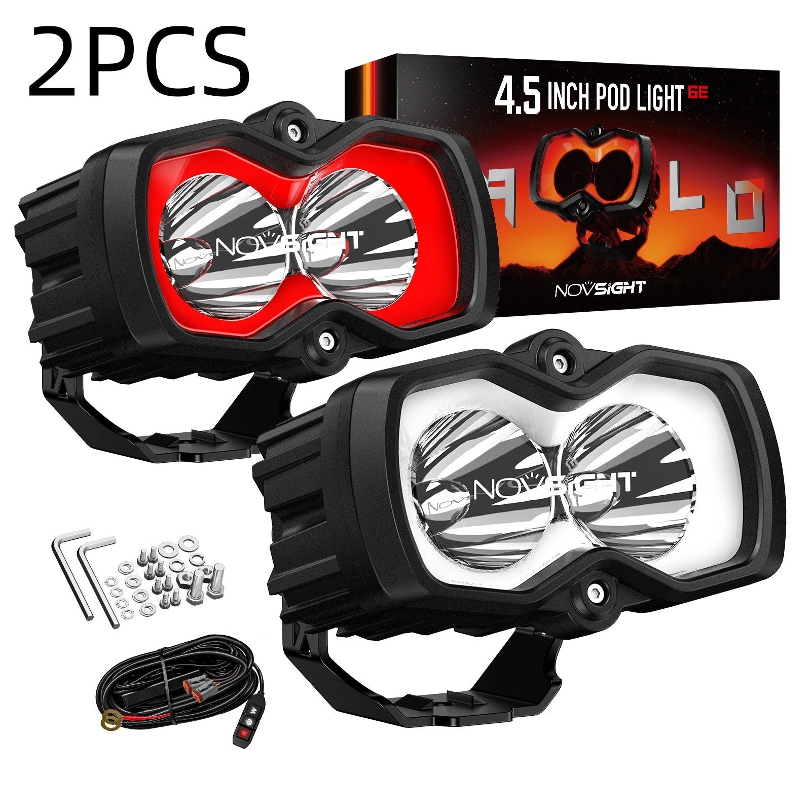2X NOVSIGHT HALO 4.5'' LED Work Light Bar Spot Pod for Offroad Vehicles