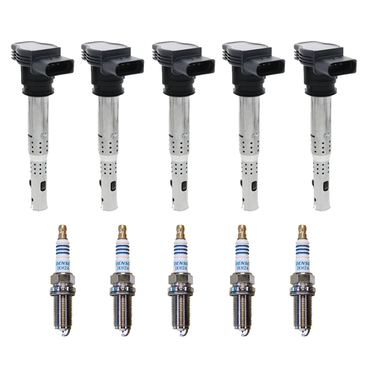Set of 5 Ignition Coils & Denso Iridium Spark Plugs for Audi TT RS Quattro (2013)