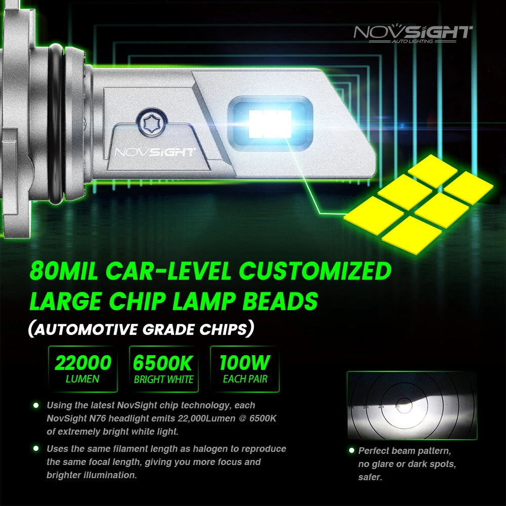 Set of 4 9005 + H11 LED Headlight Bulbs Kit for High Low Beam (6500K)