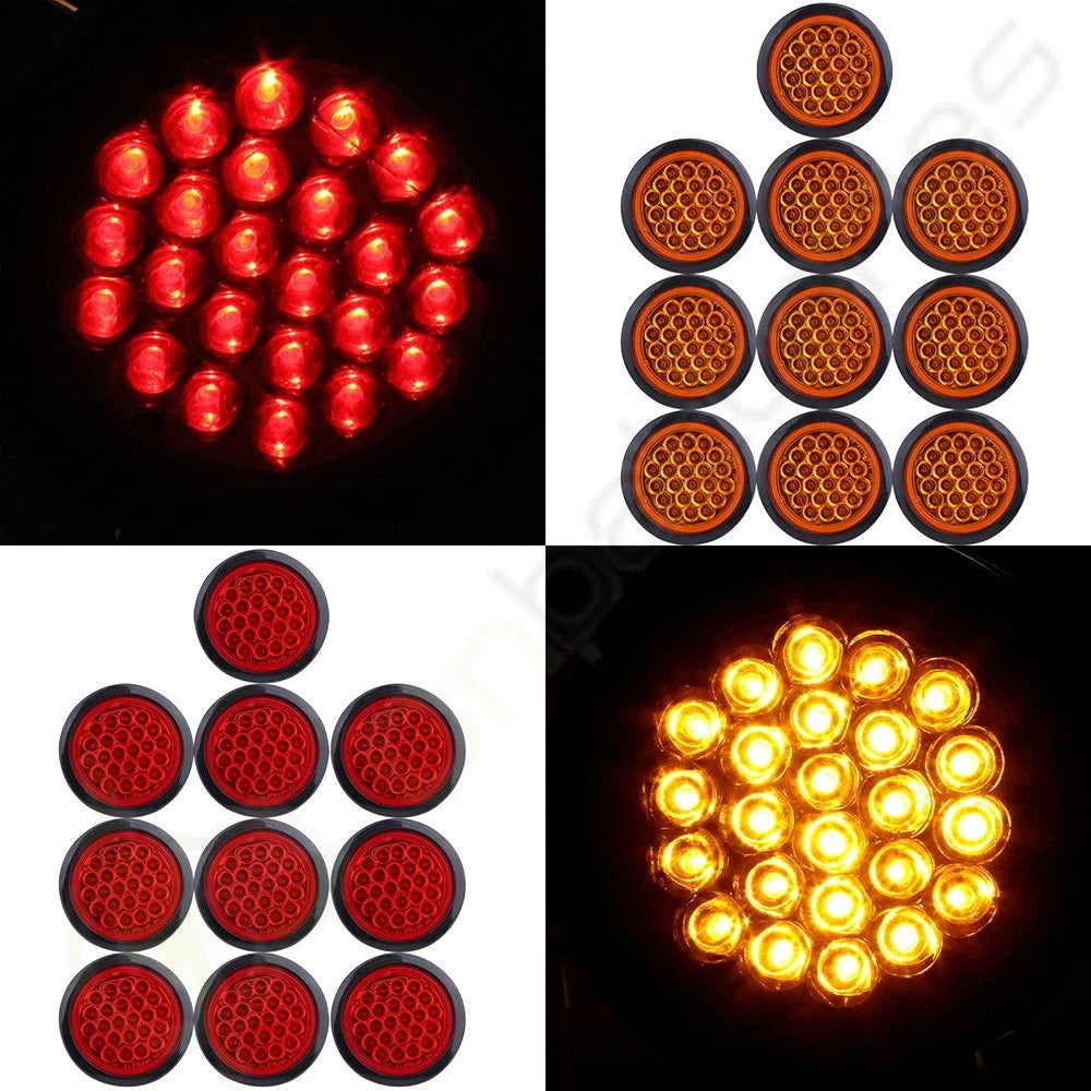 Set of 20 LED Side Marker Clearance Lamps for Trailer (Round Red+Amber)