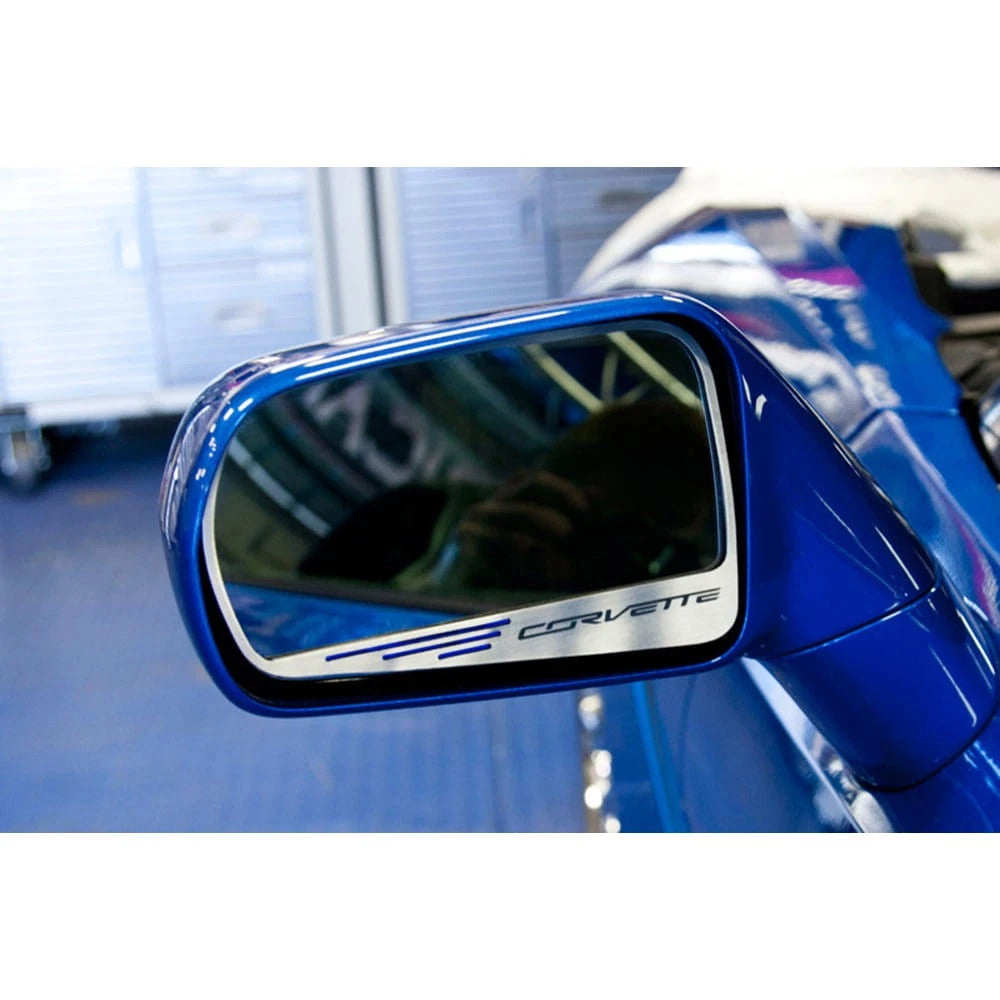 Side View Mirror Trim w/Yellow CF Inlay&"Corvette" for 2014-17 Corvette Stingray