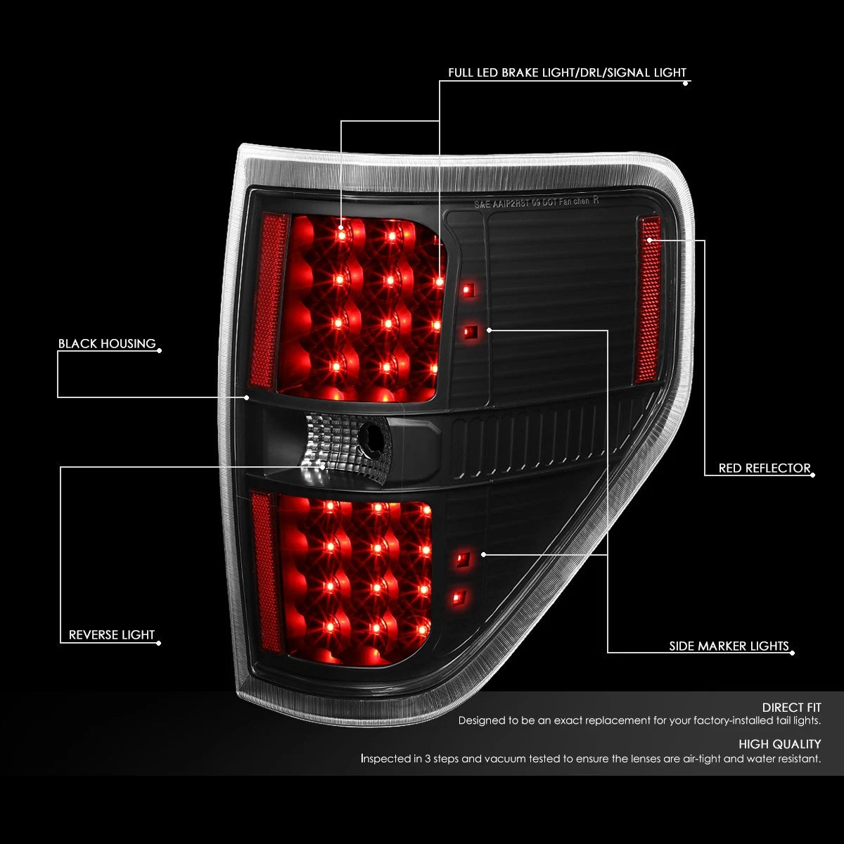 2X Full LED Tail Brake Lights for Ford F150 (2009–2014) - Black