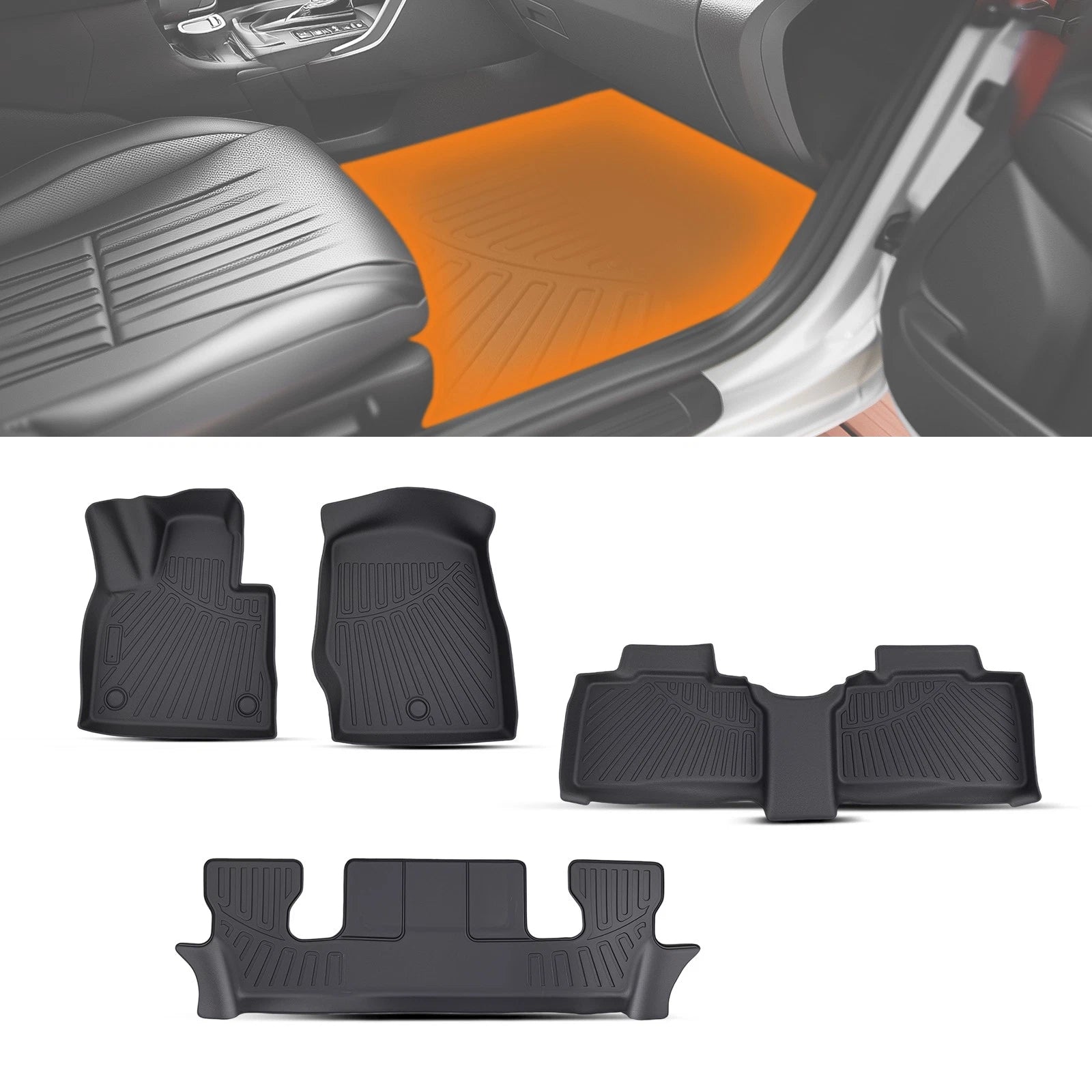 All Weather Floor Mats for Ford Explorer (2020–2025) TPE 6-Seat Black