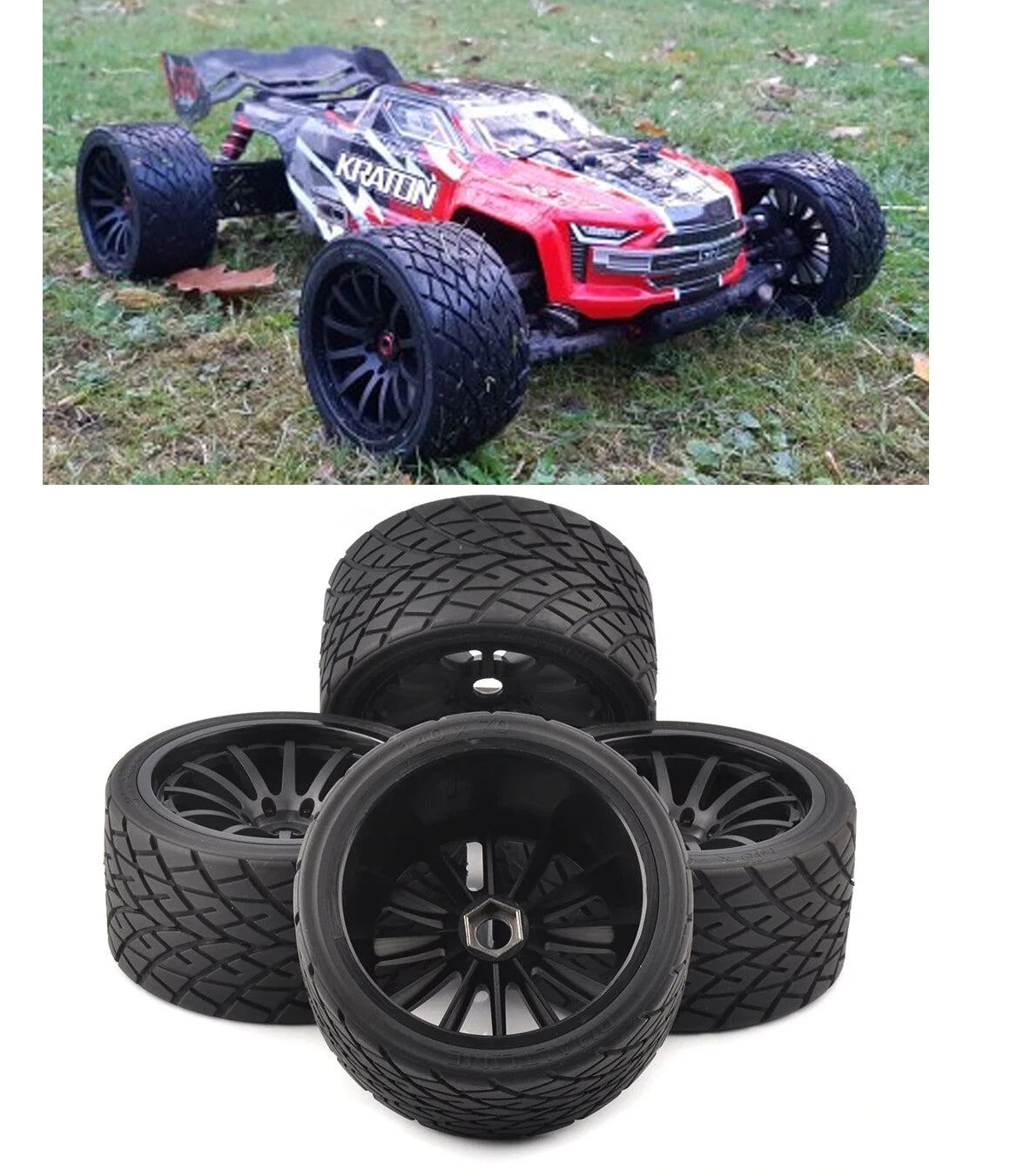 Set of 4 Onroad Wheels Tires for Arrma Nero Kraton Outcast (1/8)