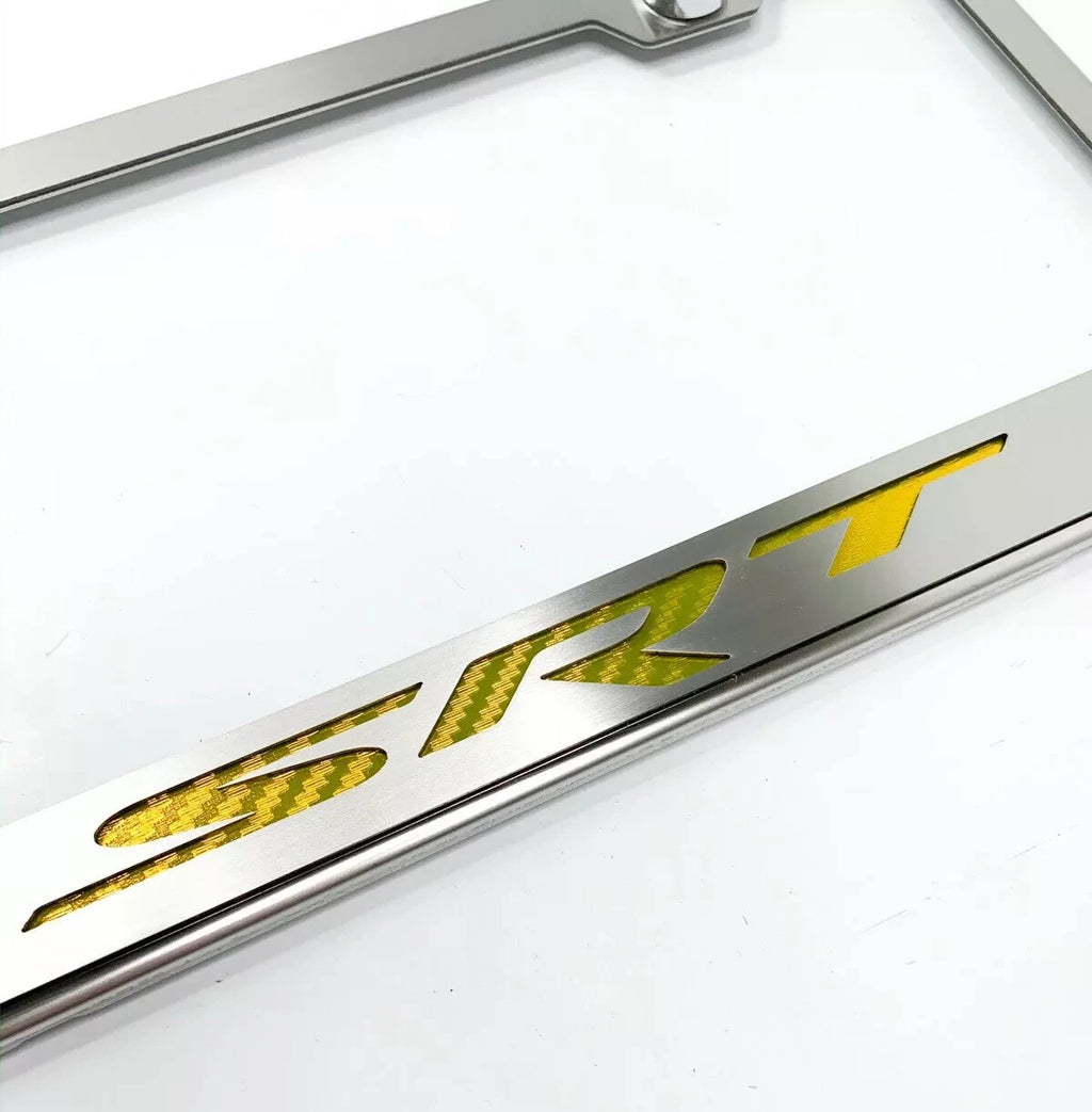 License Plate Frame Yellow Carbon Fiber Inlay for Dodge SRT (2015–2021)