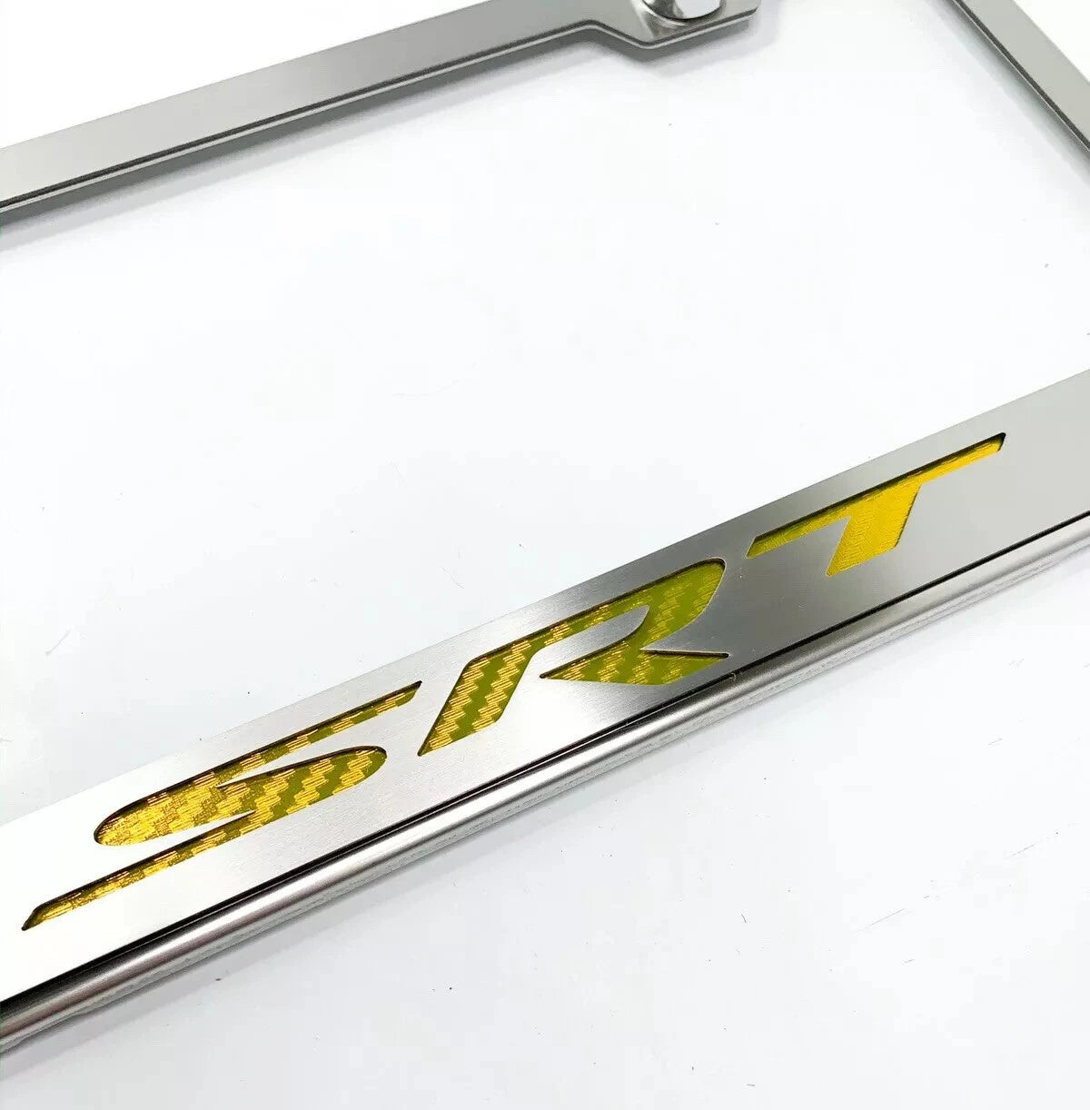 License Plate Frame Yellow Carbon Fiber Inlay for Dodge SRT (2015–2021)