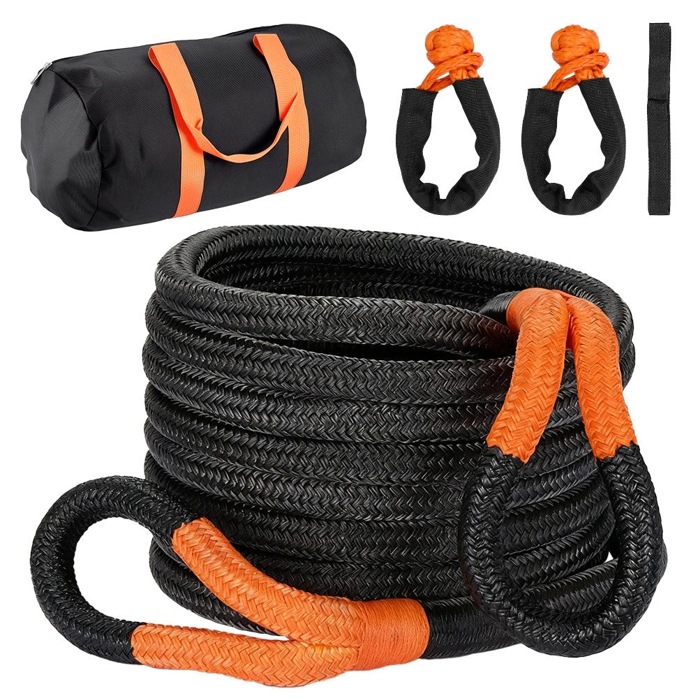 30ft Heavy Duty Kinetic Recovery Tow Rope with 2 Soft Shackles