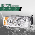 Clear Lens Amber Corner Headlights for Dodge Ram 1500 2500 3500 (2002–2005)
