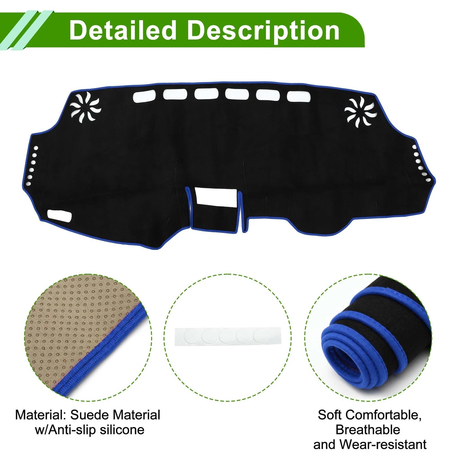Dashboard Cover Mat for Toyota Wish (2010–2018) Sun Protector Black Blue
