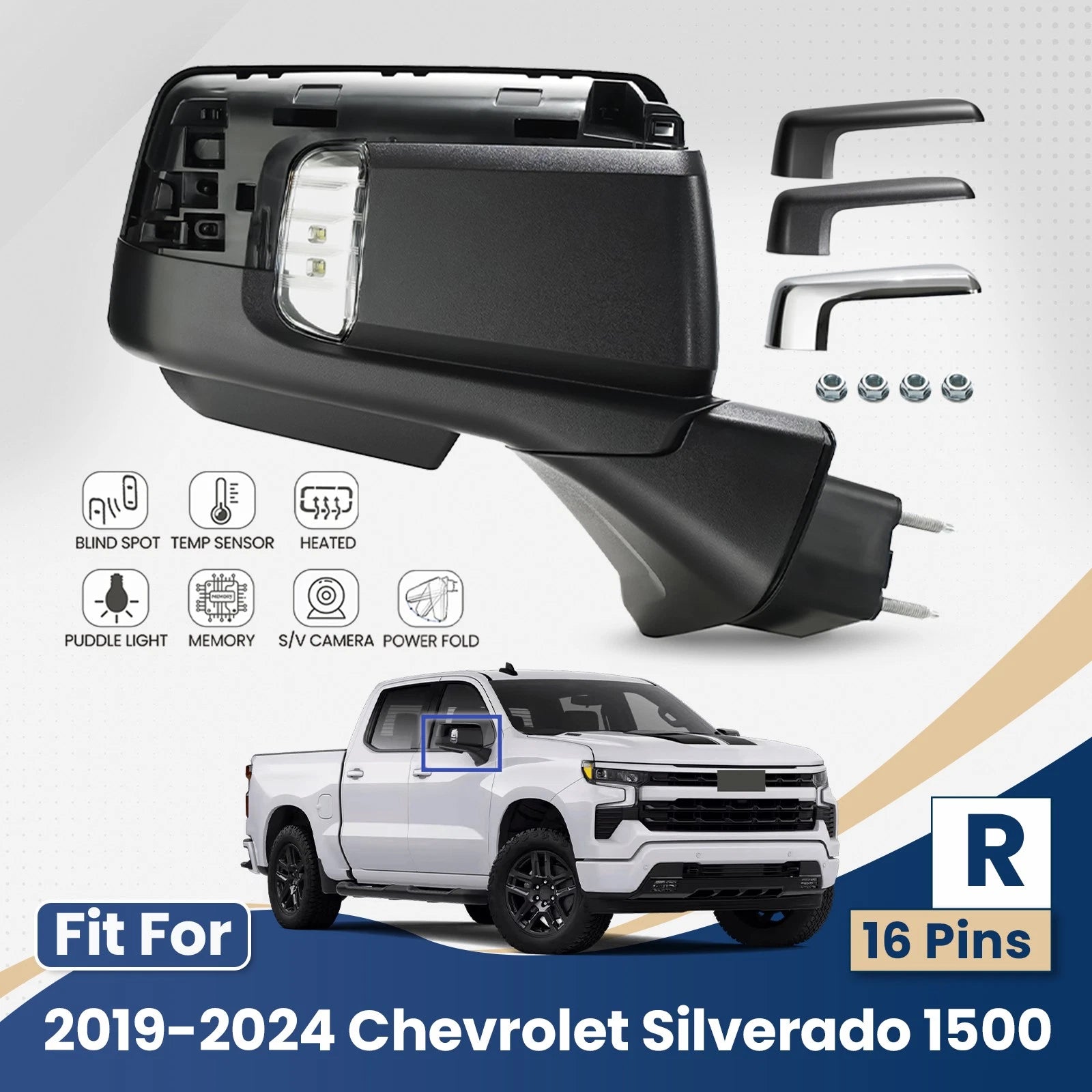 Side Mirror with Camera & BSD for Chevy Silverado 1500 (2019–2024)