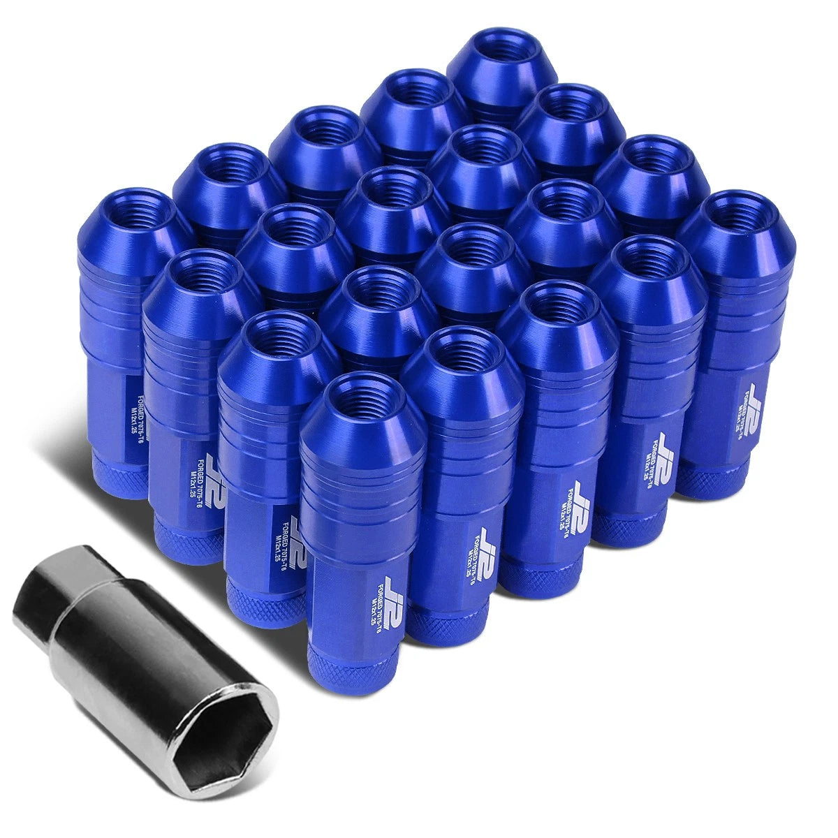 20Pcs J2 7075 Forged Aluminum M12x1.25 Open-End Lug Nut Kit w/ Adapter Blue