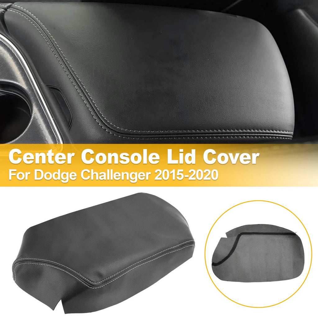 Console Lid Armrest Cover Leather for Dodge Challenger (2015–2020) Gray Stitch