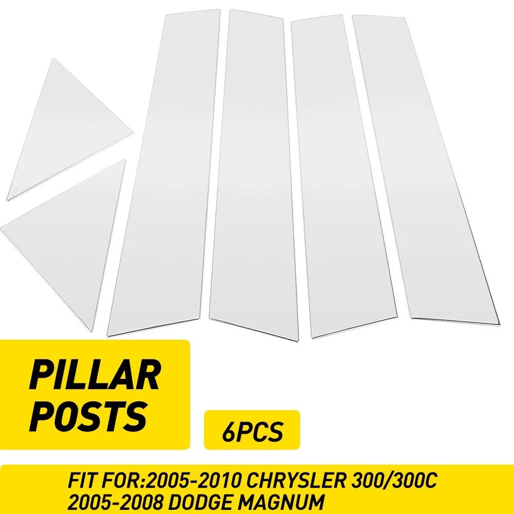 Set of 6 Chrome Pillar Post Door Window Trim for Chrysler 300 Dodge Magnum (2005–2010)