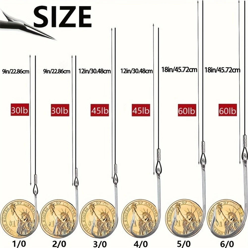Set of 8 J Hook Leaders for Marine Fishing Gear