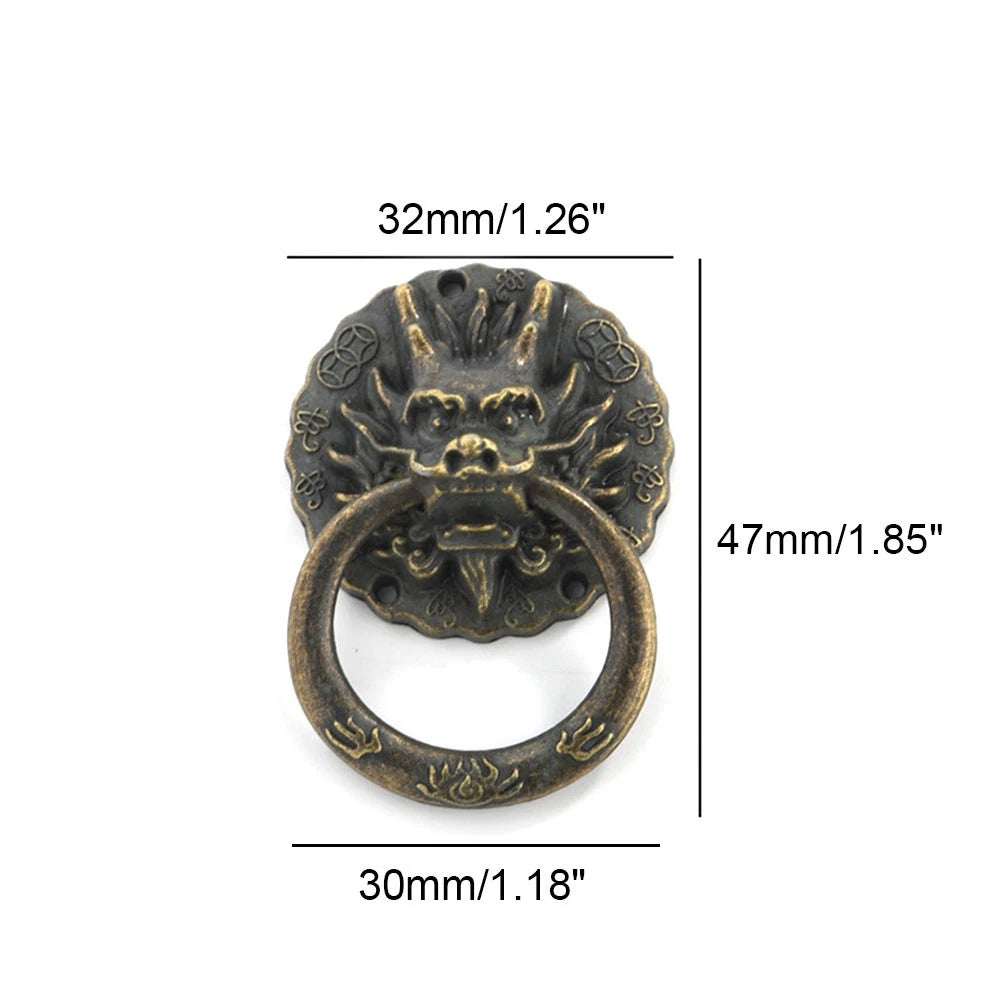 Set of 4 Antique Bronze Dragon Head Cabinet Knobs for Furniture