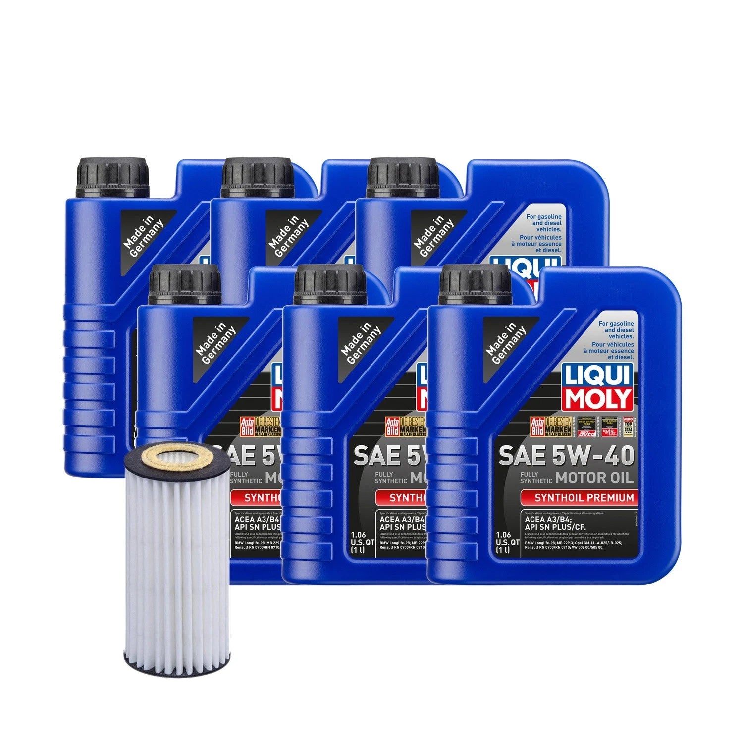 6L Liqui Moly Synthoil Premium SAE 5W-40 Oil Change Kit for Audi 1.8/2.0L (2000–2023)