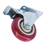 Set of 4 Swivel Caster Wheels with Total Lock Brake - 4" Red Polyurethane