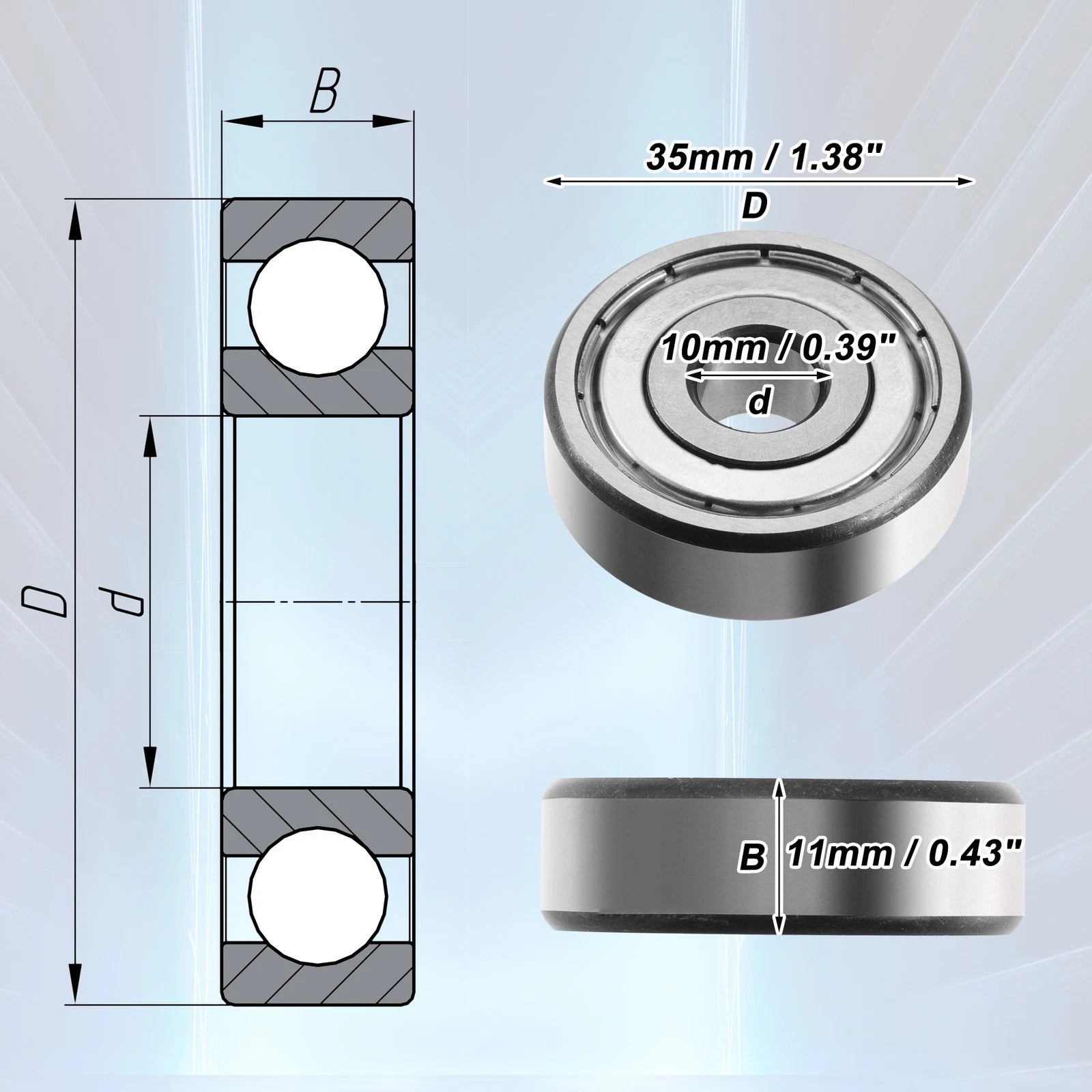 2 Pcs 10x35x11mm 6300ZZ Deep Groove Ball Bearings for Car 