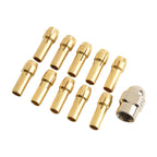 Set of 10 Brass Collet Chucks for Rotary Tools (0.5mm, 3.2mm)