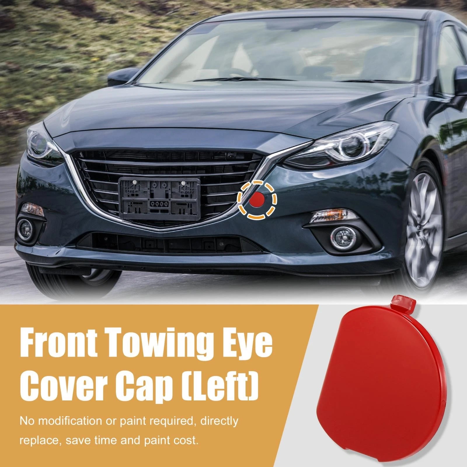 Red Front Bumper Tow Hook Cover Cap BHN1-50-A11-BB for Mazda 3 (2014–2016)