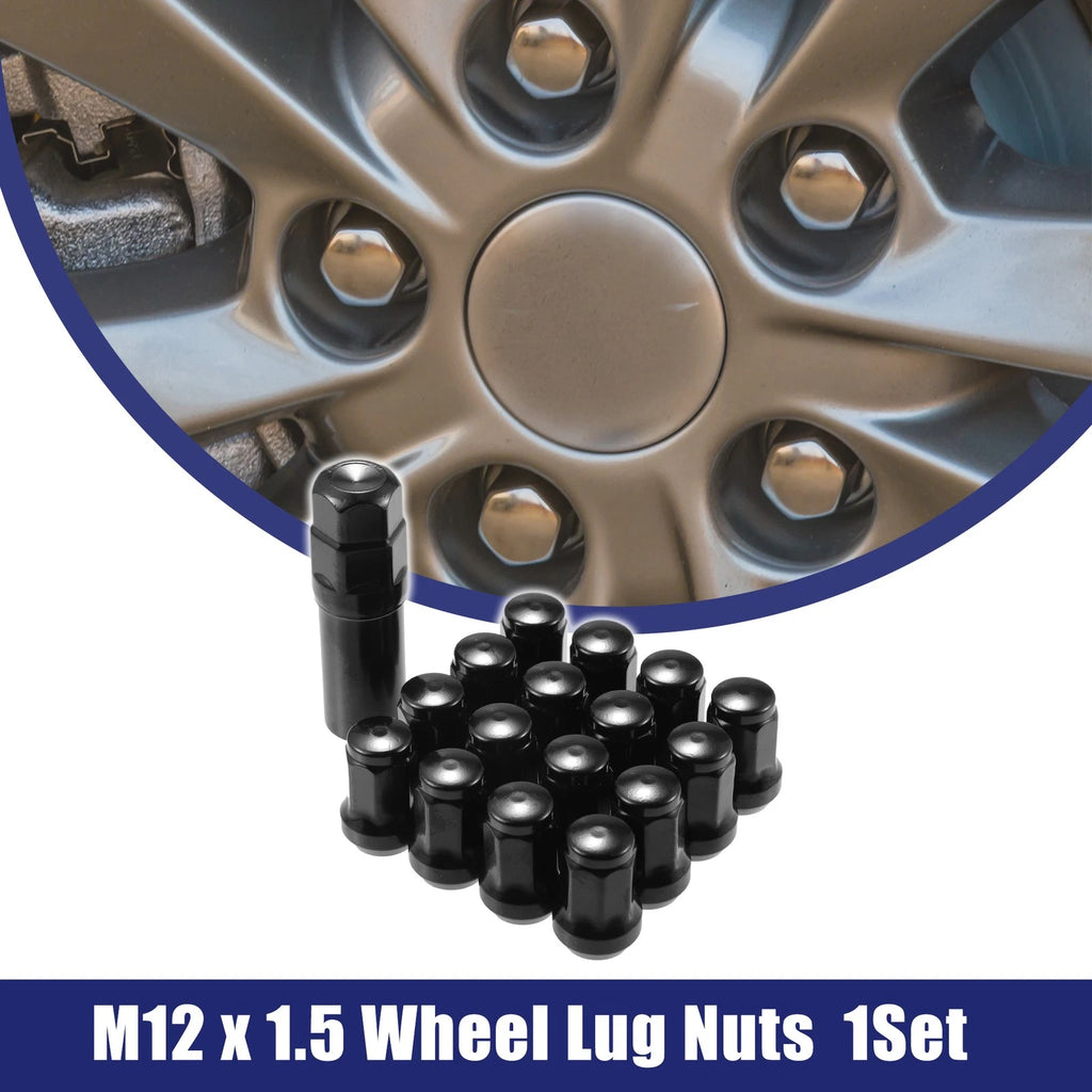 Set of 12 M12x1.5 Wheel Hub Lug Nuts for Honda Chevy Nissan Black