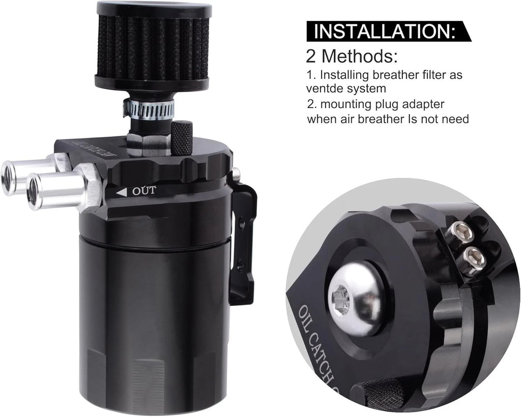 Aluminum Oil Catch Can for - Baffled, Black, Filter