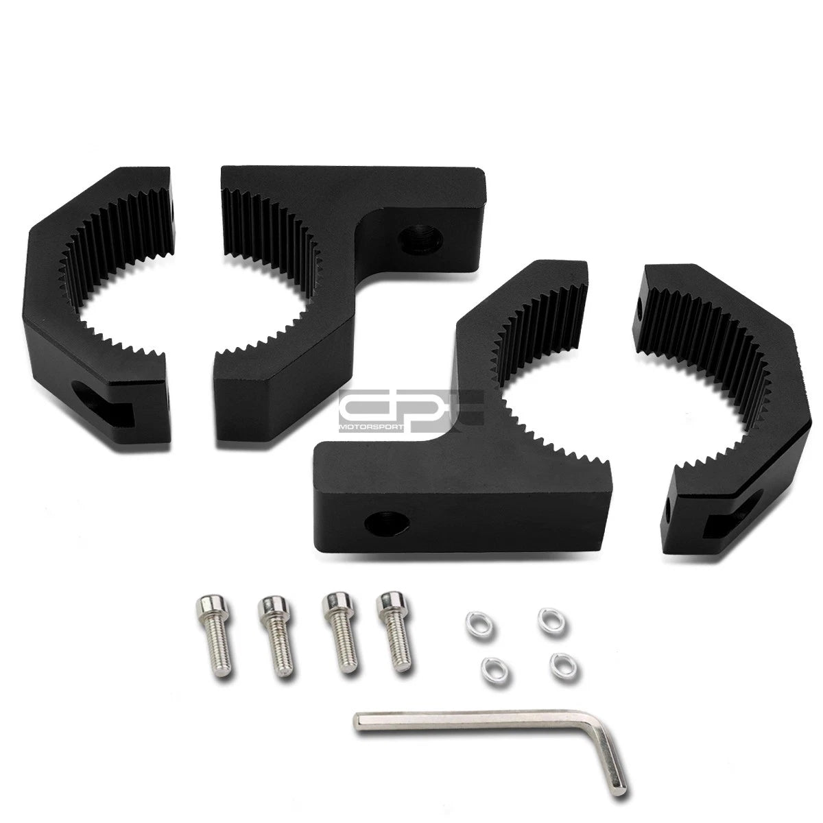 2X Round Rack/Bull Bar Brackets for Fit (Clamp On, Black)