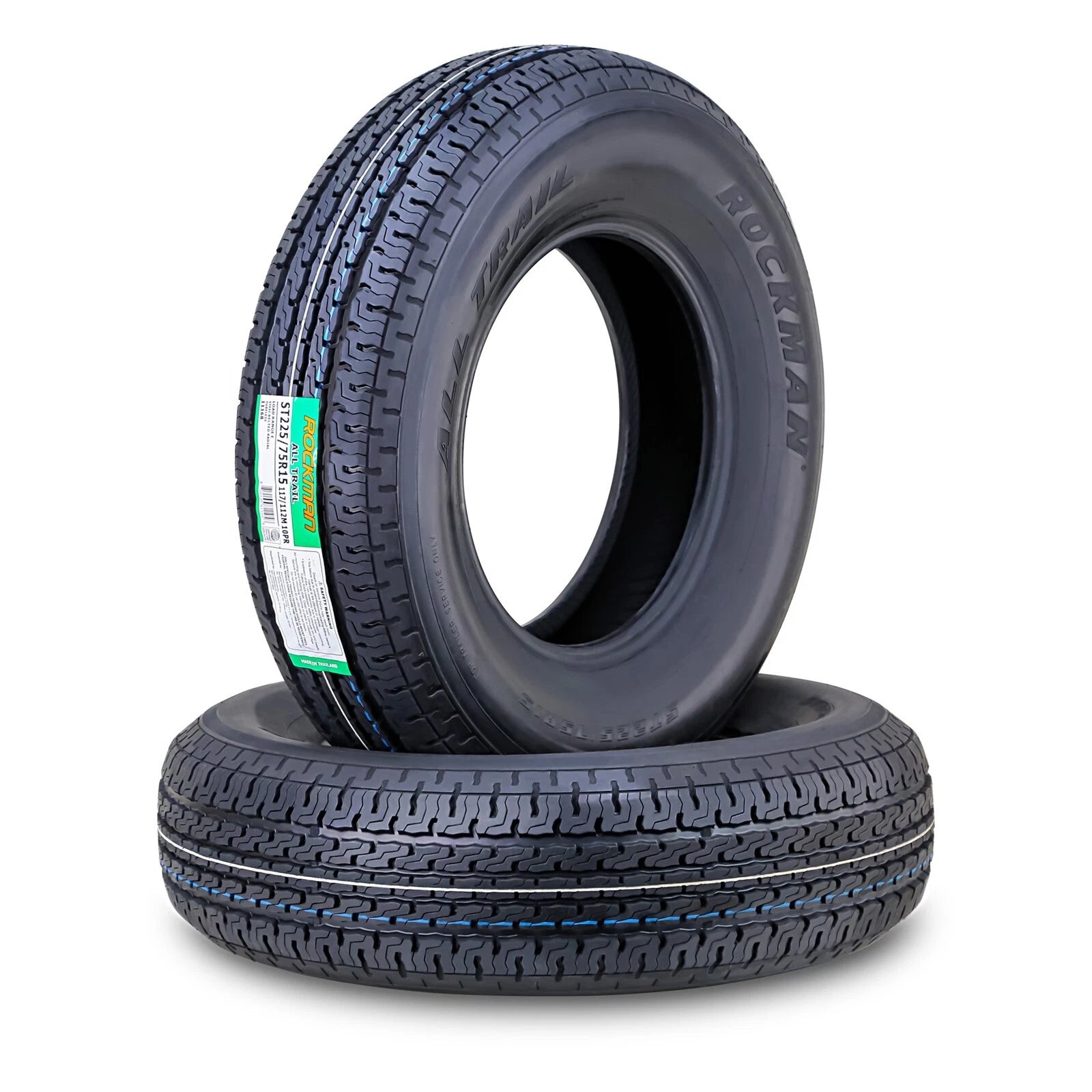 Set of 2 ROCKMAN ST225/75R15 10-Ply Trailer Tires (117M, 11168)